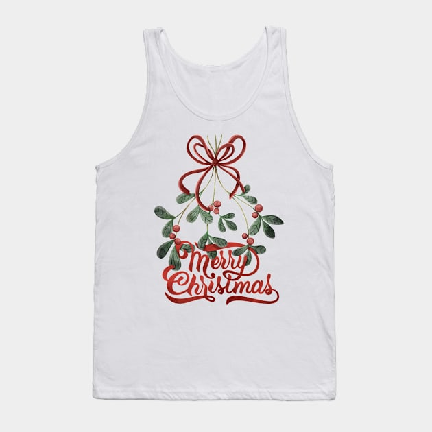 Merry Christmas lettering with mistletoe Tank Top by Flower-Cocktails